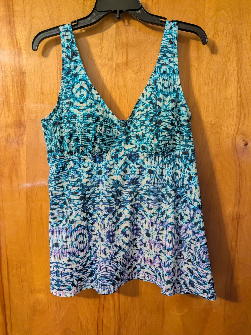 Swimsuits For All Teal, Aqua & Navy V-Neck Swim Tankini Top